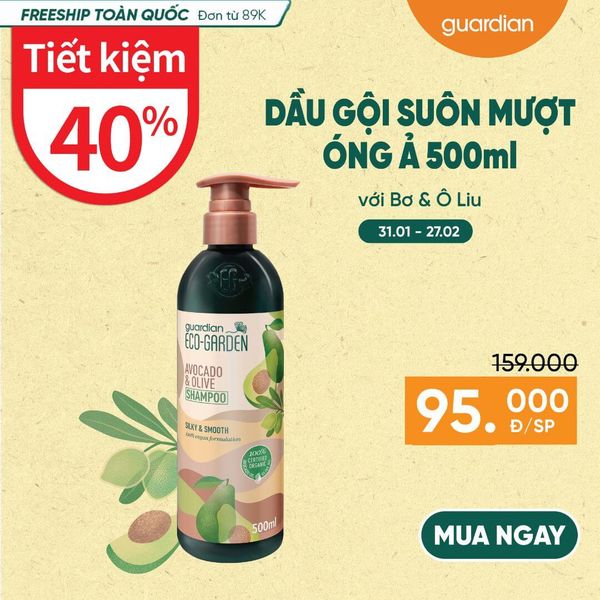 Dầu Gội Suôn Mượt Óng Ả Eco Garden Avocado & Olive Silky & Smooth Shampoo Chiết Xuất Từ Bơ Và Ô Liu 500ml