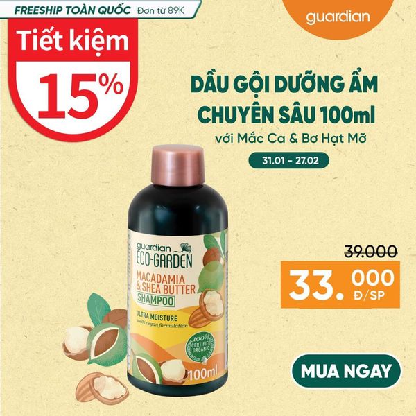Dầu Gội Dưỡng Ẩm Chuyên Sâu Eco Garden Macadamia & Shea Butter Ultra Moisture Shampoo Chiết Xuất Từ Hạt Mắc Ca Và Bơ Hạt Mỡ 100ml