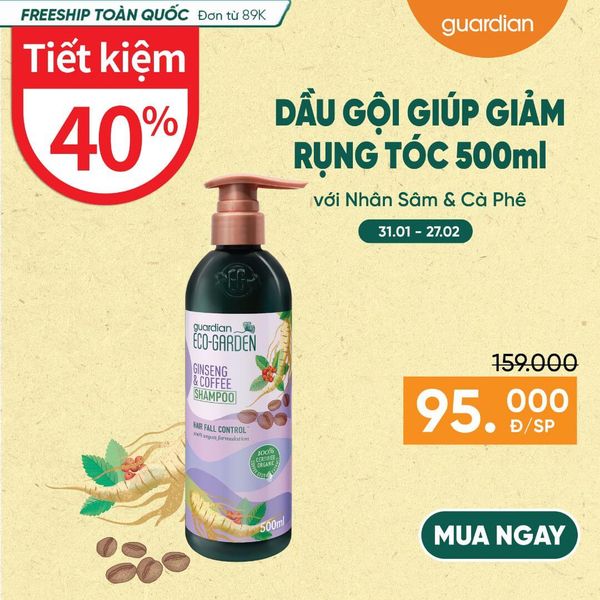 Dầu Gội Giúp Giảm Rụng Tóc Eco Garden Ginseng & Coffee Hair Fall Control Shampoo Chiết Xuất Từ Nhân Sâm Và Cà Phê 500ml