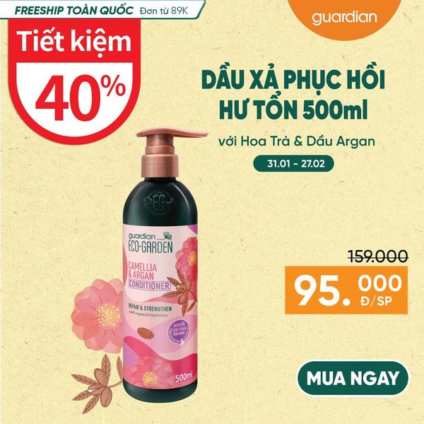 Dầu Xả Giúp Phục Hồi Tóc Hư Tổn, Cho Tóc Chắc Khỏe Eco Garden Camellia & Argan Repair & Strengthen Conditioner Chiết Xuất Từ Hoa Trà Và Dầu Argan 500ml