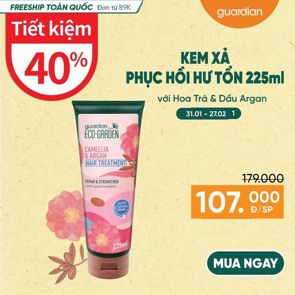 Kem Xả Giúp Phục Hồi Hư Tổn, Cho Tóc Chắc Khỏe Eco Garden Camellia & Argan Repair & Strengthen Hair Treatment Chiết Xuất Từ Hoa Trà Và Dầu Argan 225ml