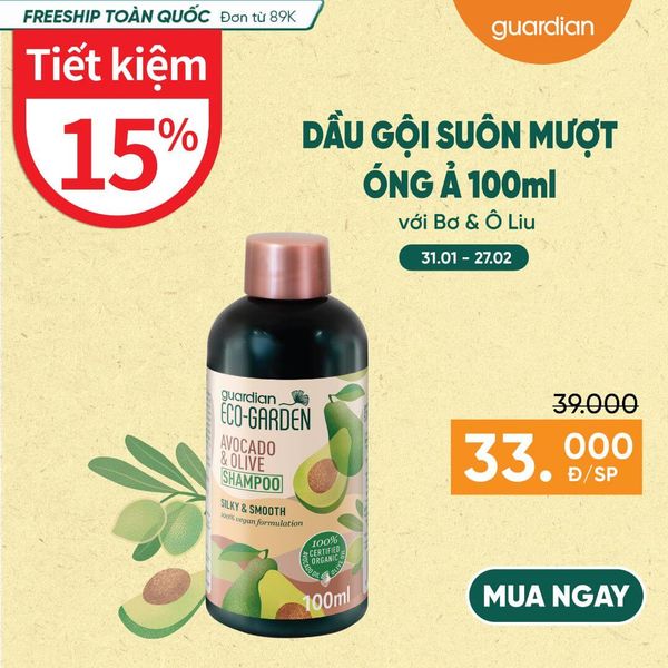 Dầu Gội Suôn Mượt Óng Ả Eco Garden Avocado & Olive Silky & Smooth Shampoo Chiết Xuất Từ Bơ Và Ô Liu 100ml