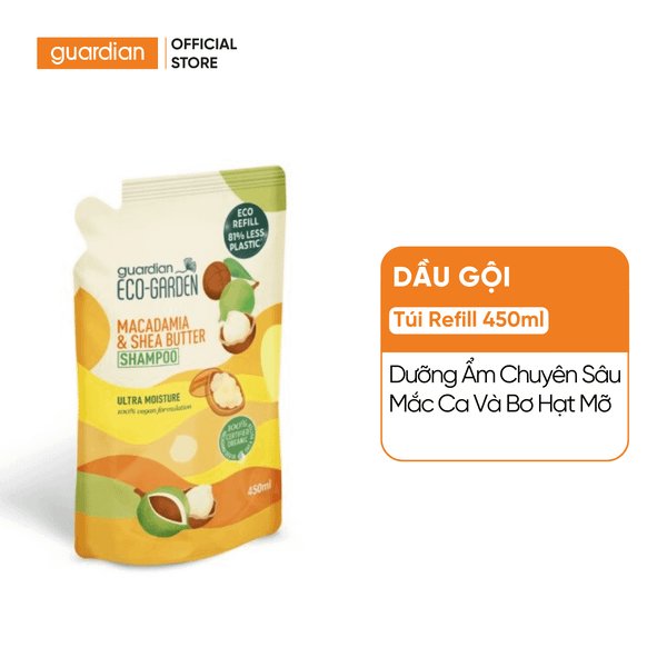 Dầu Gội Dưỡng Ẩm Chuyên Sâu Eco Garden Macadamia & Shea Butter Ultra Moisture Shampoo Chiết Xuất Từ Hạt Mắc Ca Và Bơ Hạt Mỡ Dạng Túi Refill 450ml