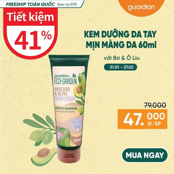Kem Dưỡng Da Tay Nuôi Dưỡng Da, Cho Da Tay Mịn Màng Eco Garden Avocado & Olive Smooth & Nourishing Hand Cream Chiết Xuất Từ Bơ Và Ô Liu 60ml