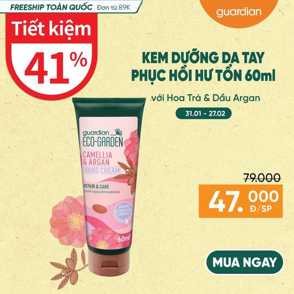 Kem Dưỡng Da Tay Giúp Phục Hồi Hư Tổn Và Chăm Sóc Da Eco Garden Camellia & Argan Repair & Care Hand Cream Chiết Xuất Từ Hoa Trà Và Dầu Argan 60ml