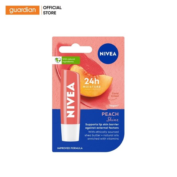 Son Dưỡng Nivea Peach Shine Lip Balm Sắc Cam Hương Đào 4,8Gr