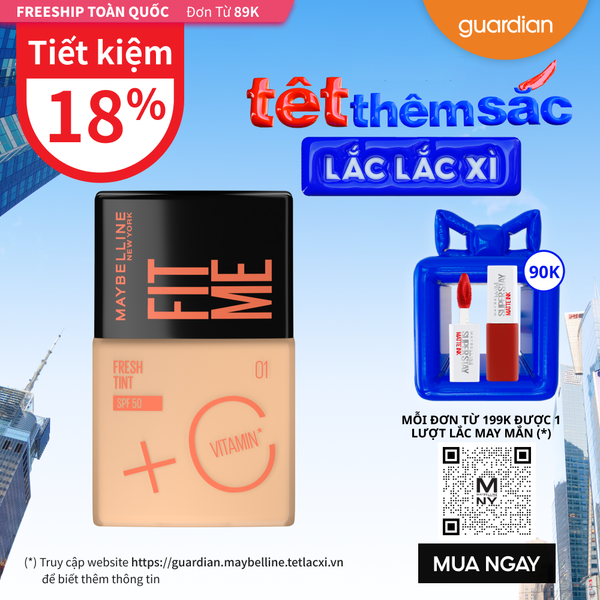 Kem Nền Mỏng Nhẹ, Kiềm Dầu, Có Chống Nắng Maybelline Fit Me Fresh Tint C & SPF50 PA++++ 01 Da Sáng 30ml