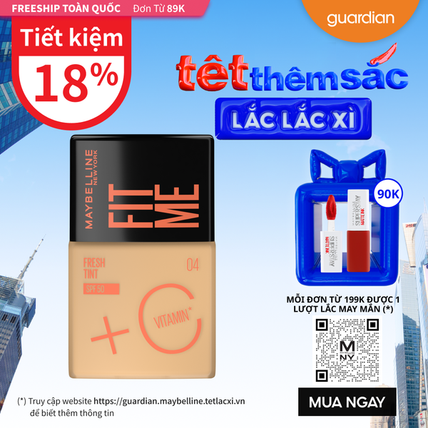 Kem Nền Mỏng Nhẹ, Kiềm Dầu, Có Chống Nắng Maybelline Fit Me Fresh Tint C & SPF50 PA++++ 04 Da Trung Bình 30ml