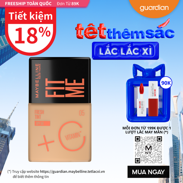 Kem Nền Mỏng Nhẹ, Kiềm Dầu, Có Chống Nắng Maybelline Fit Me Fresh Tint C & SPF50 PA++++ 05 Da Ngăm 30ml