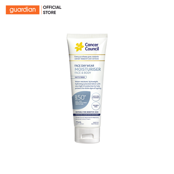 Kem Chống Nắng Cho Da Mặt Và Cơ Thể Ban Ngày Chống Nước Cancer Council Face Day Wear Moisturiser SPF50+ 75Ml