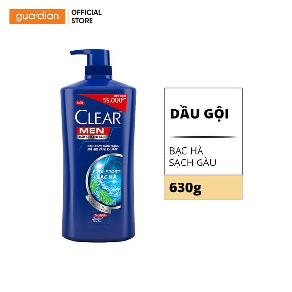 Dầu Gội Sạch Gàu Cho Nam Clear Men Cool Sport Mát Lạnh Bạc Hà 630gr