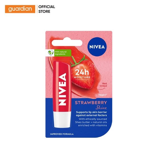 Son Dưỡng Nivea Strawberry Shine Lip Balm Màu Đỏ Dâu Tây 4,8Gr