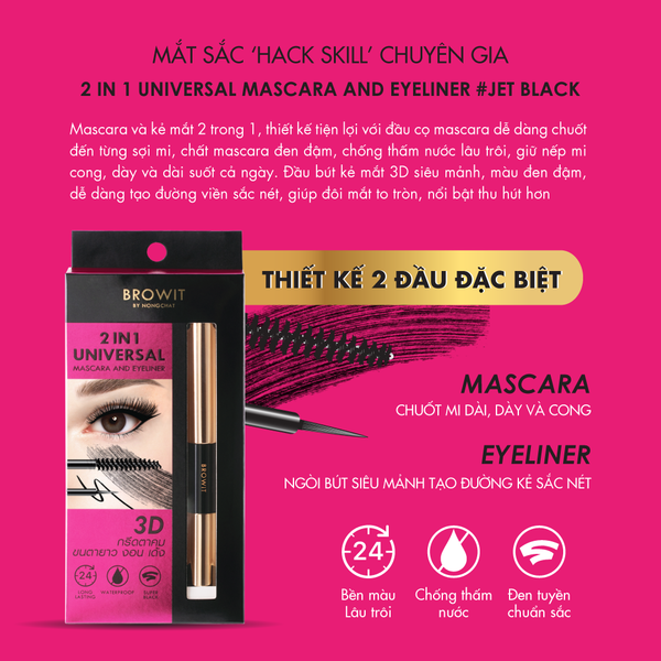 Kẻ Mắt Và Mascara 2 Đầu Browit By Nongchat 2 In 1 Universal Mascara And  Eyeliner #Jet Back (4g+4g) - Nuty Cosmetics