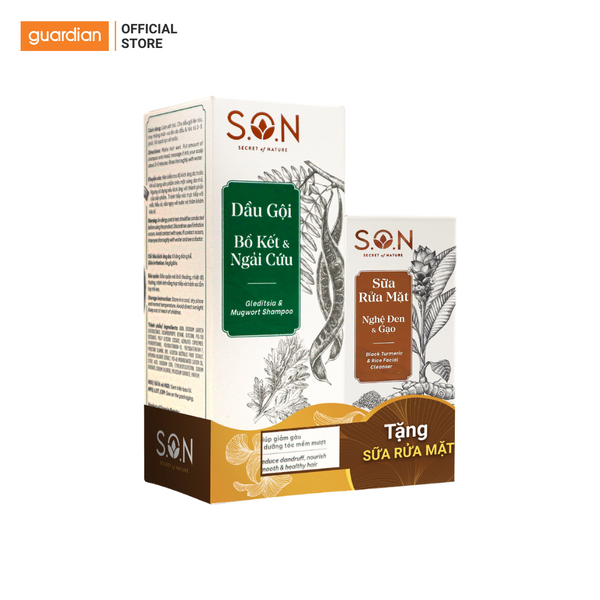 Dầu Gội Bồ Kết Ngải Cứu S.O.N 250ml Tặng Sữa Rửa Mặt Nghệ Đen S.O.N 100ml