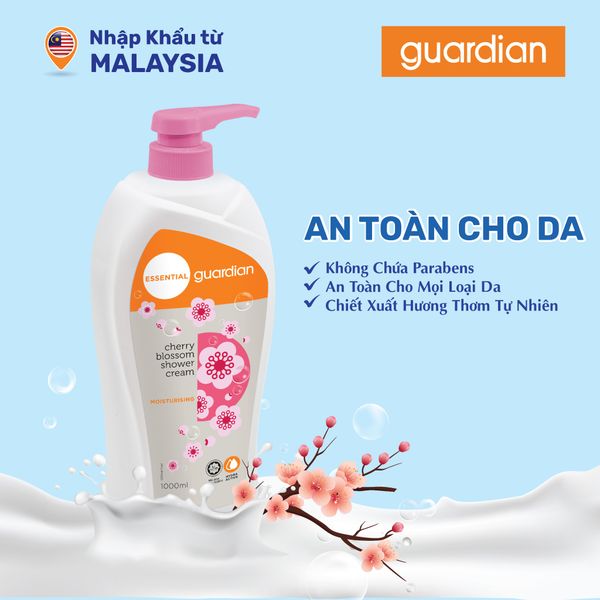  Sữa Tắm Dạng Kem Dưỡng Ẩm Guardian Essential Cherry Blossom Moisturising Shower Cream Chiết Xuất Anh Đào 1000Ml 