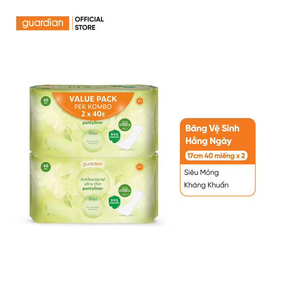 Băng Vệ Sinh Hằng Ngày Guardian Không Hương Kháng Khuẩn 40 Miếng X 2