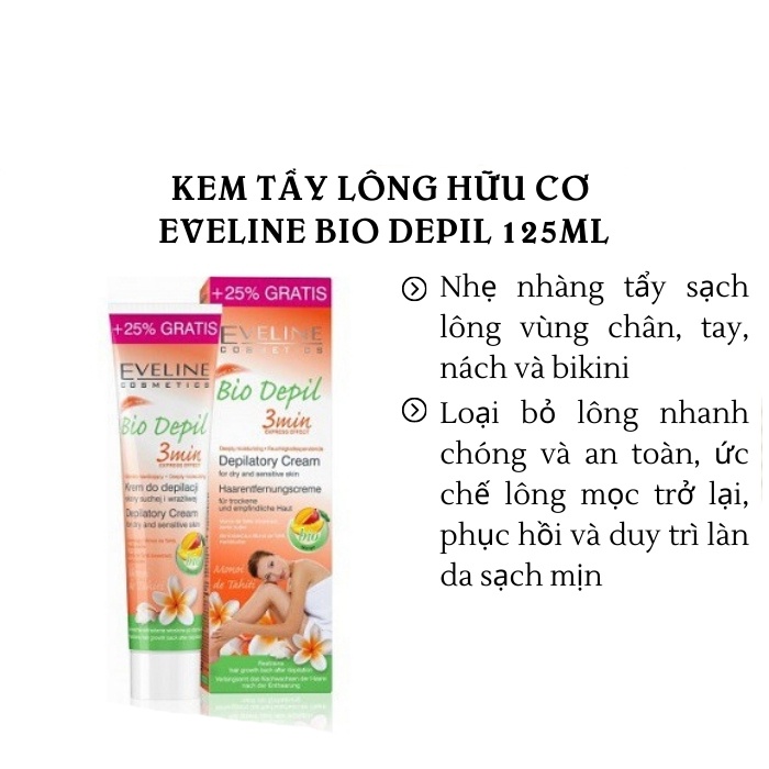Kem tẩy lông hữu cơ 3 vùng Eveline Bio Depil 125ml Guardian Việt Nam