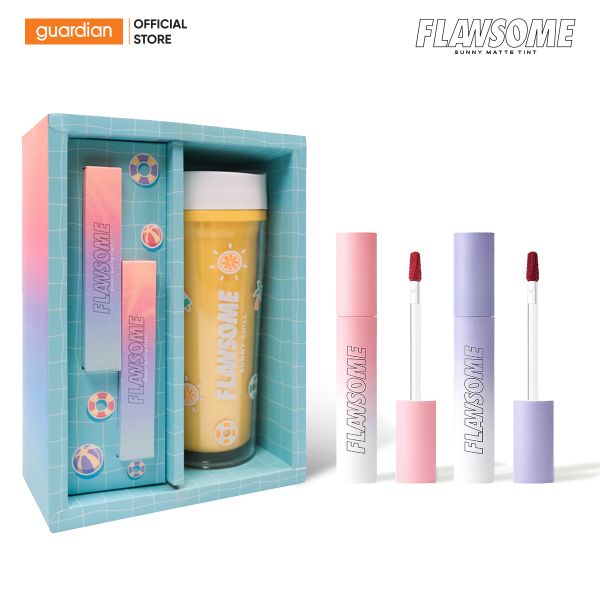 Hộp Quà Son Kem Lì Flawsome Sunny Matte Afterglow Đỏ Mận 3Gr & Echo Đỏ Cherry 3Gr