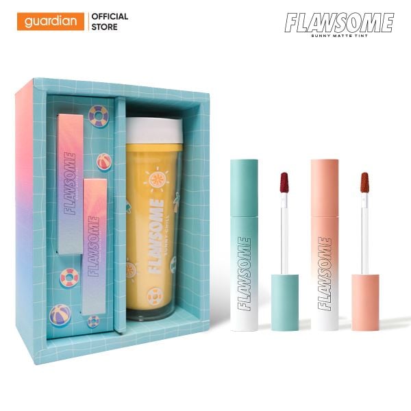 Hộp Quà Son Kem Lì Flawsome Sunny Matte Best Part Đỏ Nâu 3Gr & Sun-Kissed Cam Gạch 3Gr