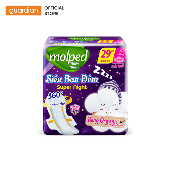 Băng Vệ Sinh Molped Thiên Nhiên Siêu Ban Đêm Cánh 29Cm 4 Miếng