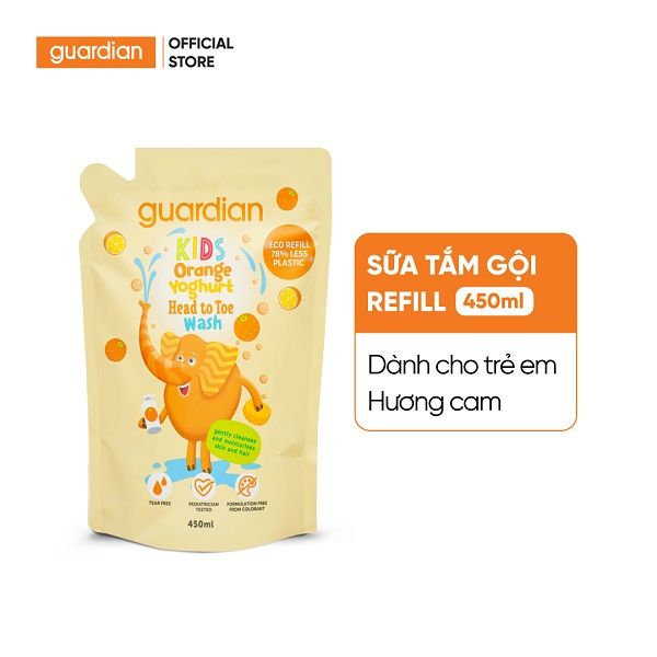 Sữa Tắm Gội Toàn Thân Cho Trẻ Em Guardian Kids Head To Toe Wash Orange Hương Cam Túi Refill 450ml