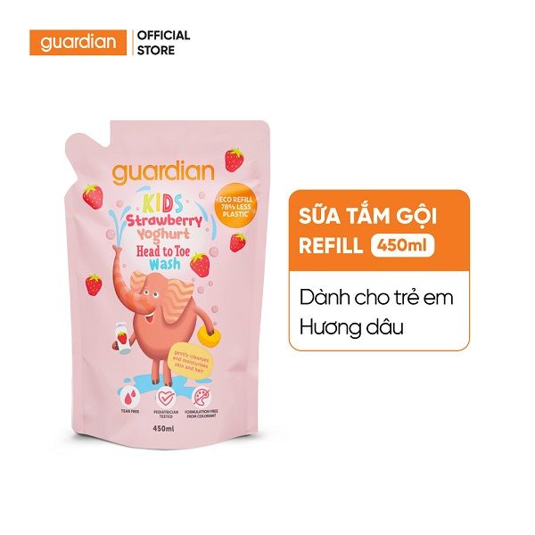 Sữa Tắm Gội Toàn Thân Cho Trẻ Em Guardian Kids Head To Toe Wash Strawberry Hương Dâu Túi Refill 450ml