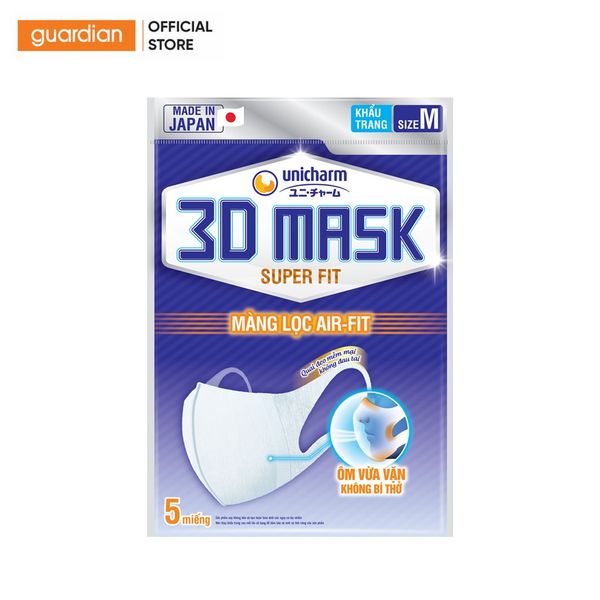 Khẩu Trang Ngăn Khói Bụi Unicharm 3D Mask Super Fit Gói 5 Cái
