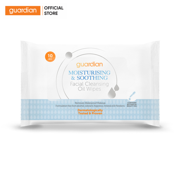 Khăn Ướt Tẩy Trang Dưỡng Ẩm Có Dầu Guardian Facial Cleansing Oil Wipes 10 Miếng