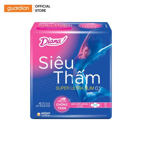 Băng Vệ Sinh Diana Siêu Thấm Siêu Siêu Mỏng 0,1Cm Có Cánh 23Cm 8 Miếng