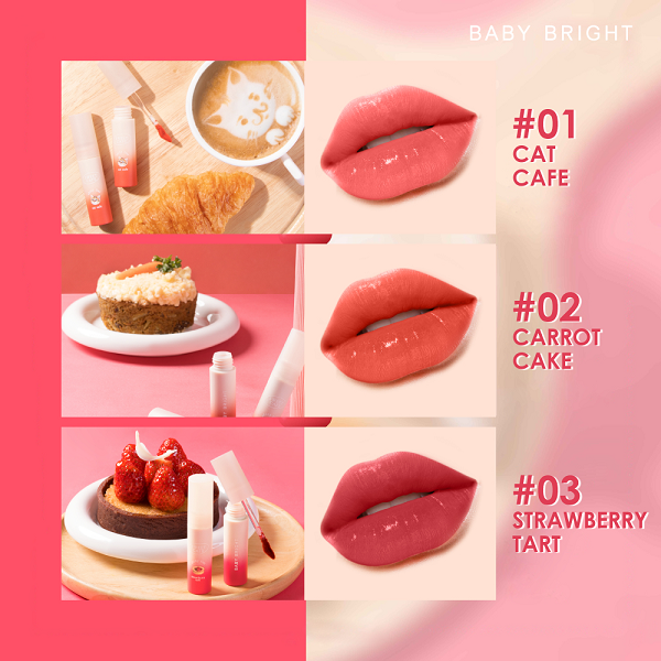  Son Tint Bóng Baby Bright Sweet Cafe Shiny Tint #04 Berry Macaron Đỏ Berry Chín Mọng 2.8gr 
