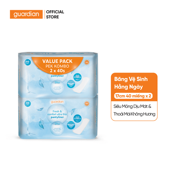 Băng Vệ Sinh Hằng Ngày Guardian Không Hương 40 Miếng X 2