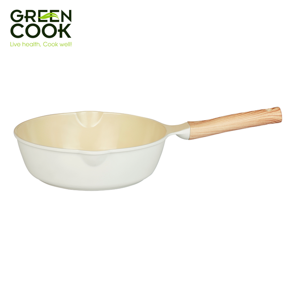 Chảo đúc sau lòng 24 cm men gốm Ivory Green Cook GCP236-24IH