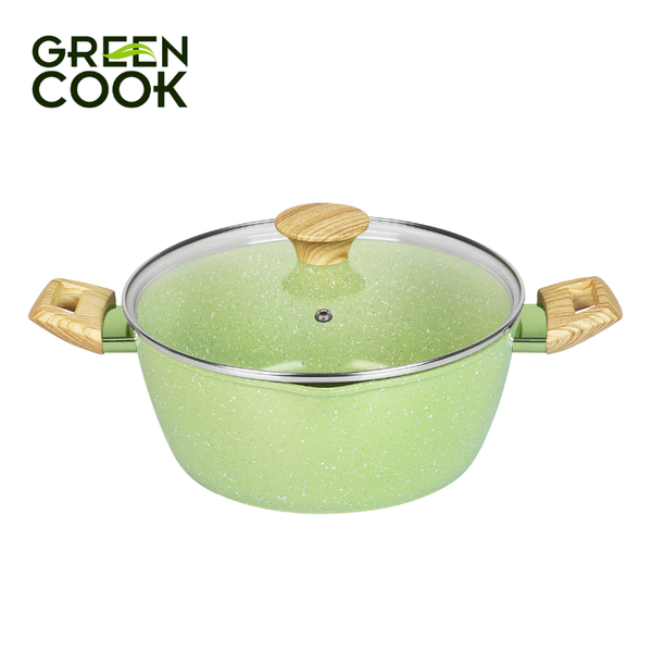 Nồi 20cm đúc men đá ceramic miệng rót Green Cook GCS231 màu xanh 10 lớp chống dính sử dụng được trên tất cả các loại bếp - greencook