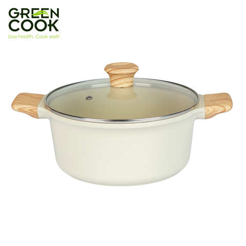 NỒI ĐÚC 24CM MEN GỐM IVORY GREEN COOK GCS233-24IH