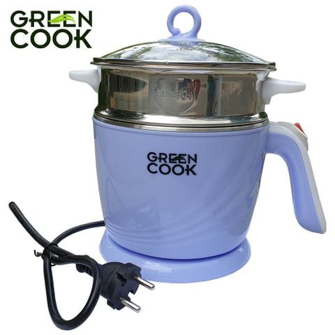 Ca điện đa năng Green Cook GCEK12D01 600W 1,2L màu xanh có vỉ hấp