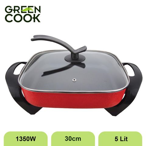 Nồi lẩu, nướng điện nguyên khối chống dính 5L 30cm Green Cook GCEH30 chuẩn Hàn Quốc