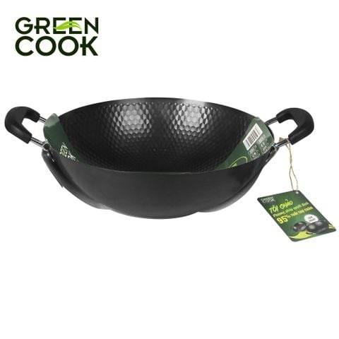 Chảo xào thép sâu lòng vân kim cương 32 cm Green Cook GCW02-32IH chống dính tự nhiên dùng được trên tất cả các loại