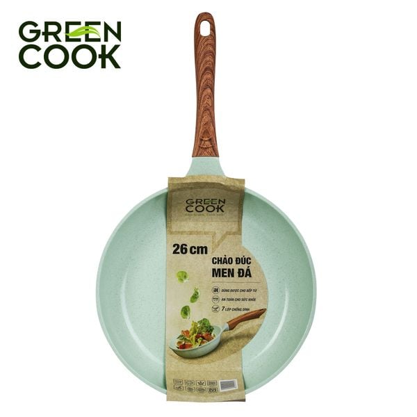 Chảo đúc đáy từ chống dính men đá ceramic xanh ngọc 26 cm Green Cook GCP06-26IH công nghệ Hàn Quốc