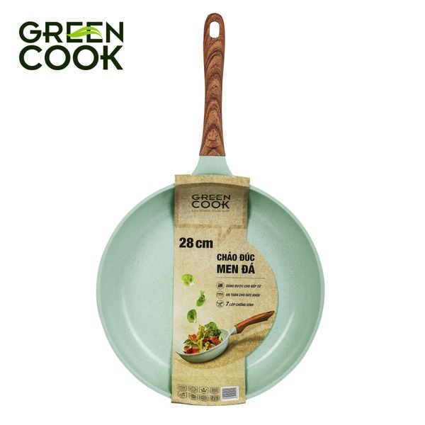 Chảo đúc đáy từ chống dính men đá ceramic xanh ngọc 28 cm Green Cook GCP06-28IH công nghệ Hàn Quốc