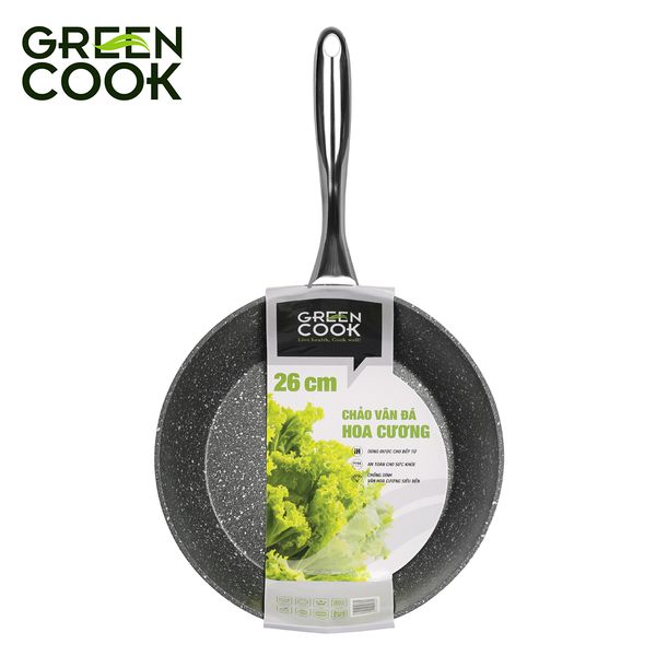 Chảo sâu vân đá hoa cương đáy từ chống dính Green Cook GCP08-26IH size 26 cm