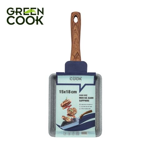 Chảo đúc đáy từ chữ nhật men đá xanh sapphire Green Cook GCP09-1518IH