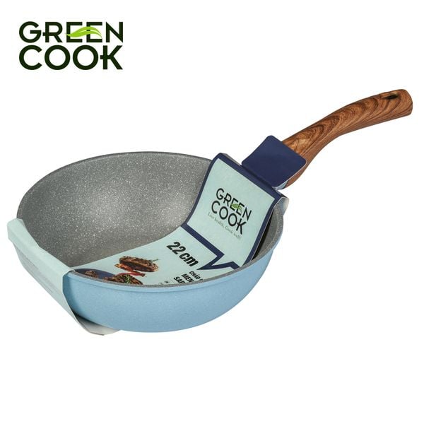 Chảo đúc đáy từ men đá xanh sapphire 22 cm Green Cook GCP09-22IH