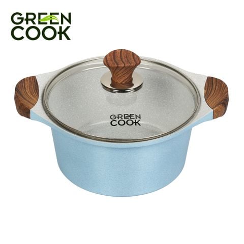 Nồi đúc 20 cm đáy từ men đá chống dính xanh sapphire Green Cook GCS09-20IH công nghệ Hàn Quốc