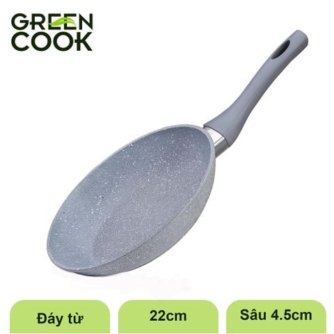 Chảo cạn đáy từ vân đá chống dính Green Cook GCP01-22IH size 22 cm