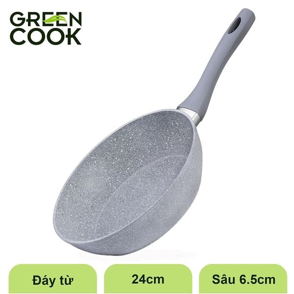 Chảo sâu đáy từ vân đá chống dính Green Cook GCP02-24IH size 24 cm