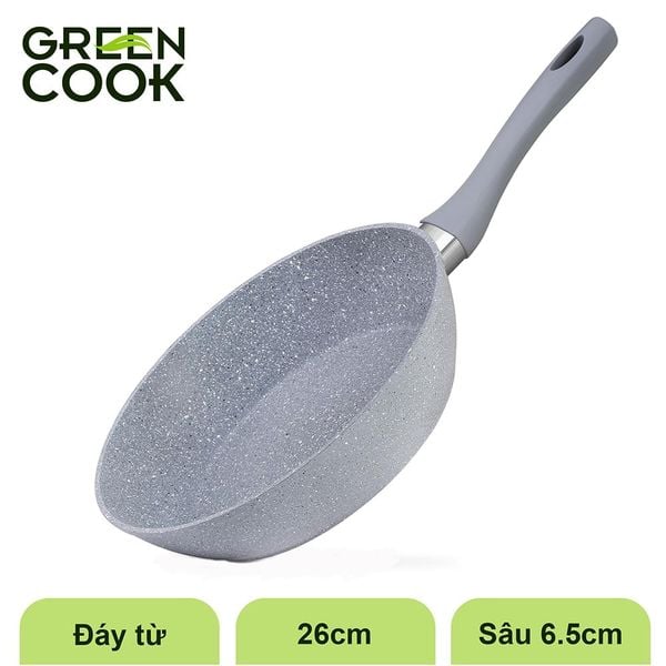 Chảo sâu đáy từ vân đá chống dính Green Cook GCP02-26IH size 26 cm