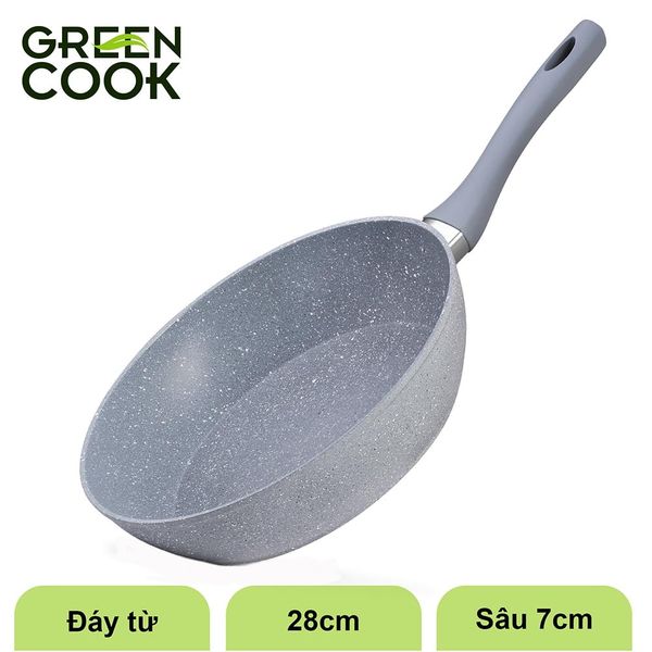 Chảo sâu đáy từ vân đá chống dính Green Cook GCP02-28IH size 28 cm