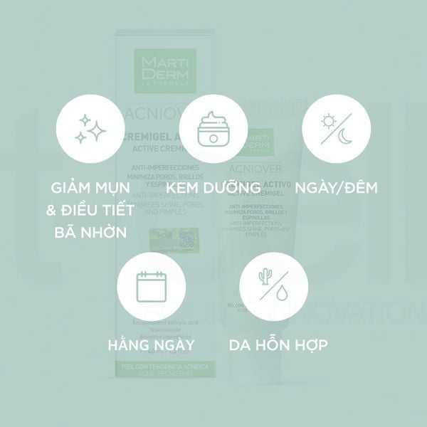  Kem Dưỡng Giảm Nhờn, Mụn & Se Lỗ Chân Lông - MartiDerm Acniover Active Cremigel (40ml) 