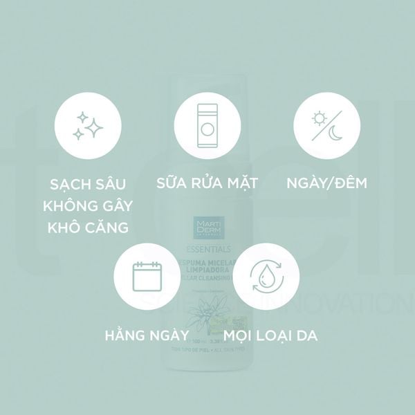  Sữa rửa mặt dạng bọt dịu nhẹ cho mọi loại da Martiderm Essentials Micellar Cleansing Foam 100ml 