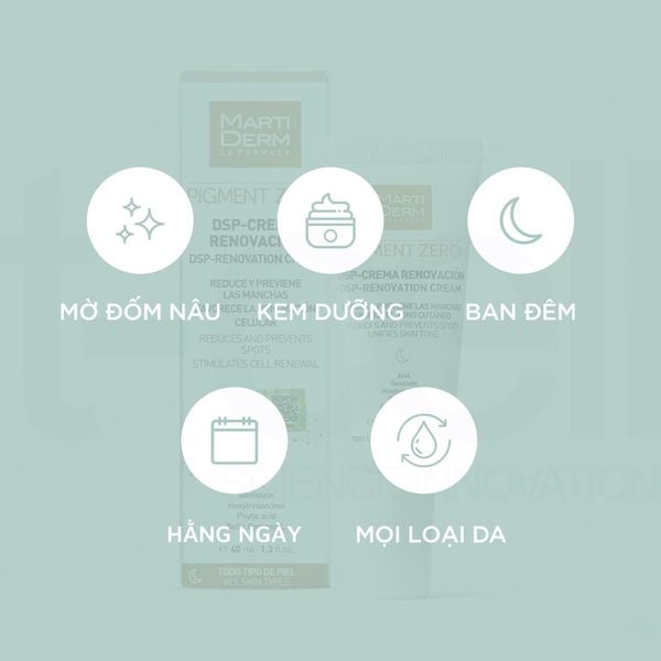  Kem Đêm Làm Sáng Da, Mờ Sắc Tố, Duy Trì Sau Hydroquinone - MartiDerm Pigment Zero DSP Renovation Cream 